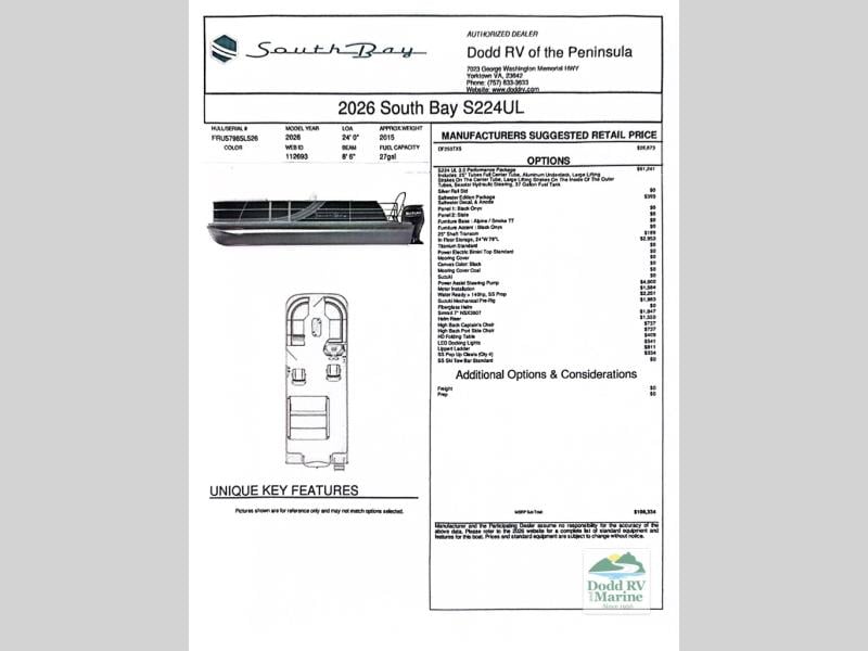 New 2026 South Bay Pontoons S224UL - photo - 13